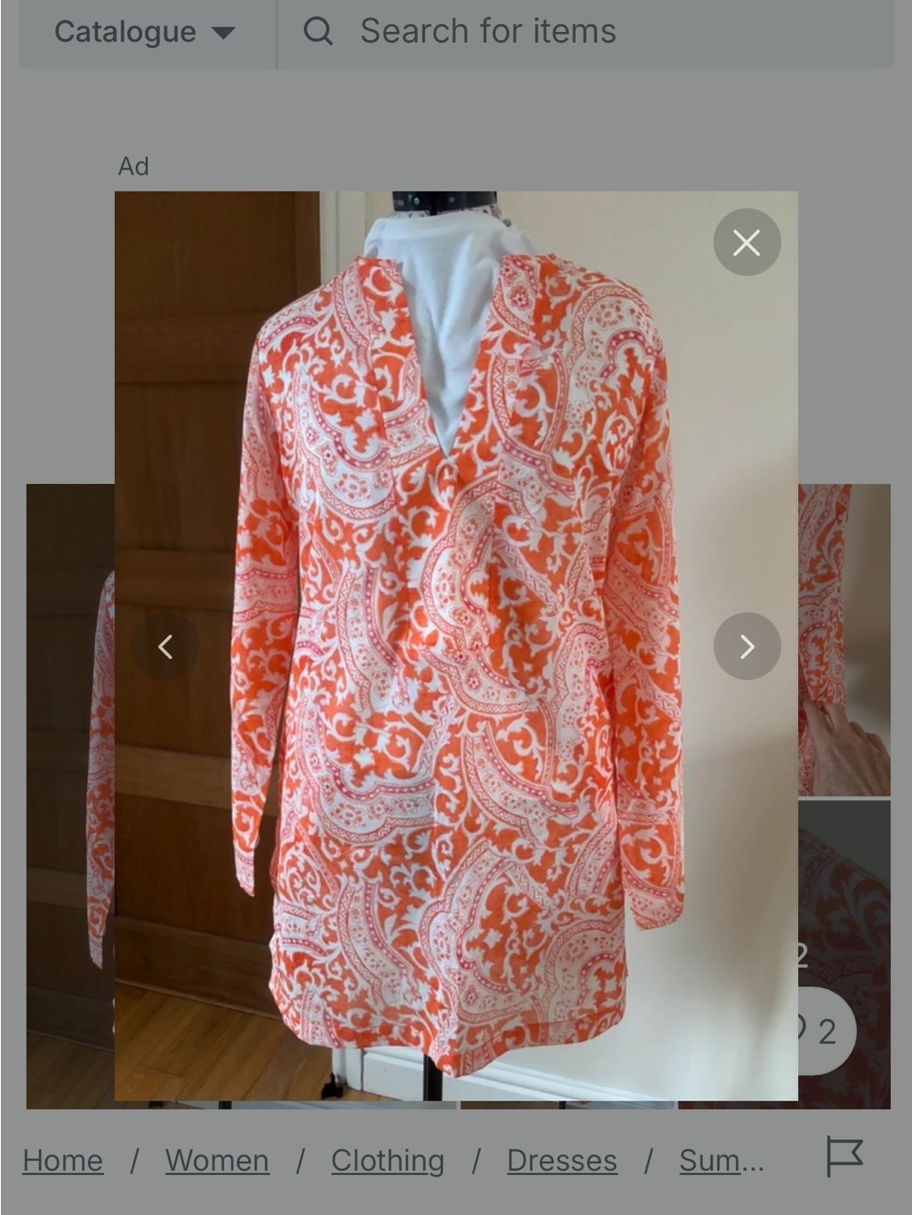 Echo Orange and White Paisley lightweight beach Tunic